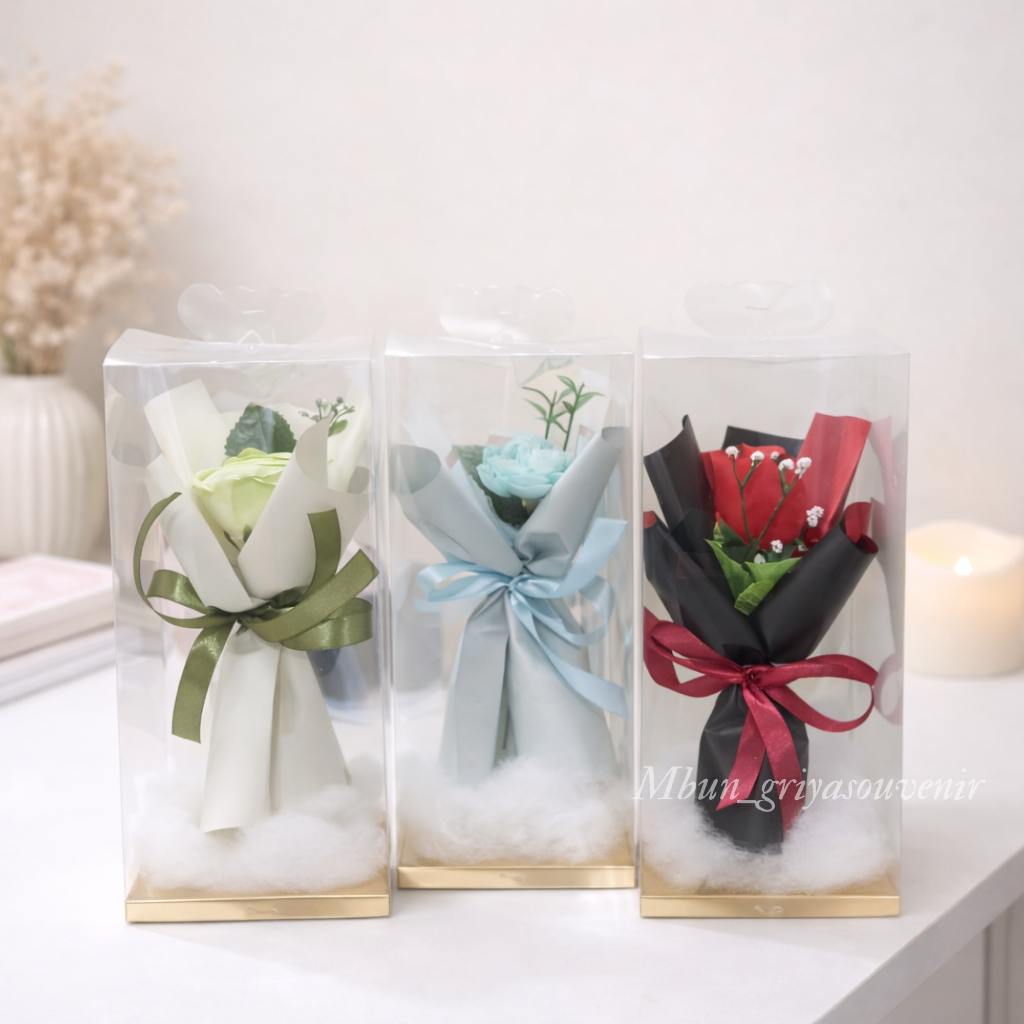 Buket Bunga Box Mika Transparan | Buket Bunga Estetik Kado Wisuda & Anniversary