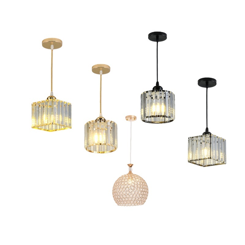 charlcomy-Lampu Plafon Gantung Kristal Minimalis 2 Model (Kotak & Bulat) Lampu kristal plafon rumah 