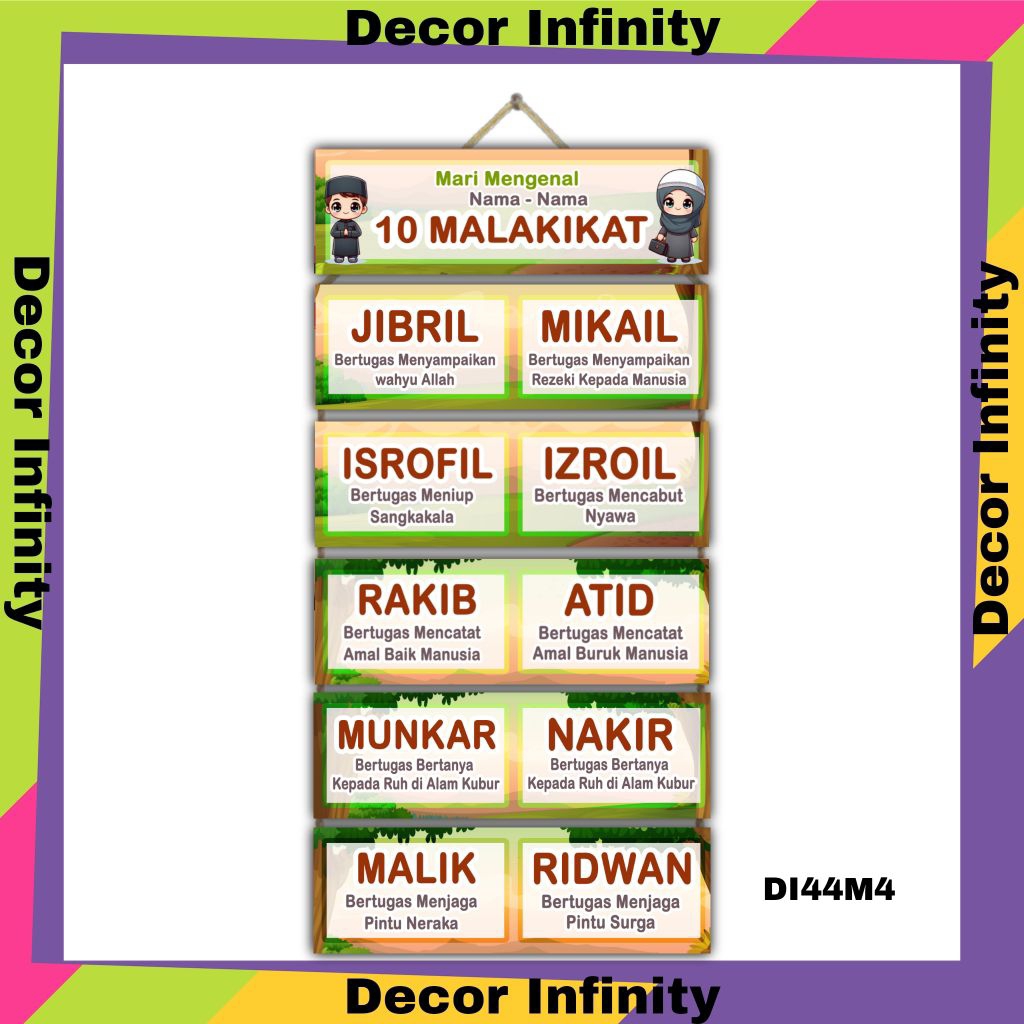 Hiasan dinding MARI MENGENAL NAMA NAMA 10 MALAIKAT 6 Susun gantungan dinding edukasi islami