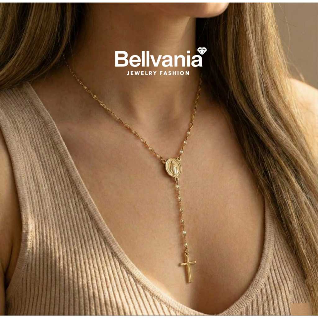 Kalung Titanium Rosario Wanita Medali Maria Salib Emas Mawar Perak Fashion Perhiasan Religius - 46
