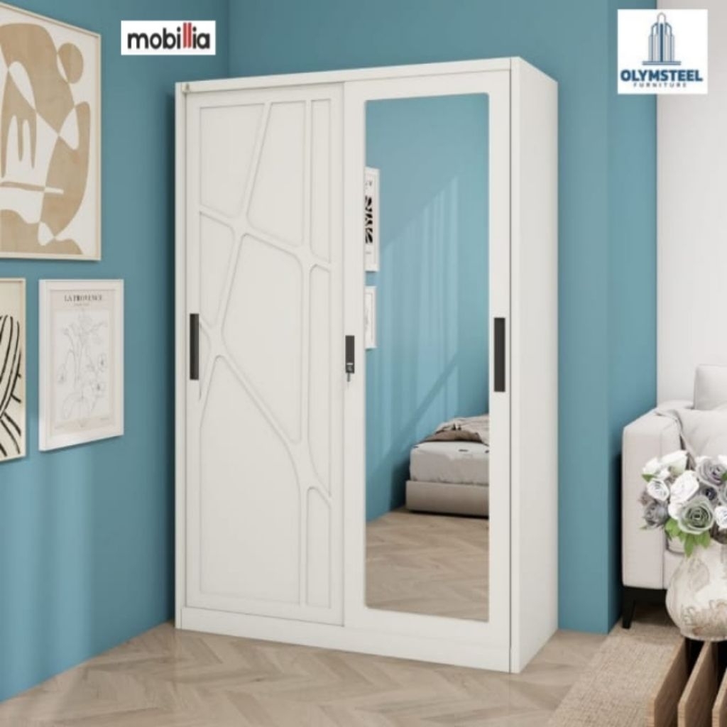 Lemari besi sliding lemari pakaian besi Minimalis