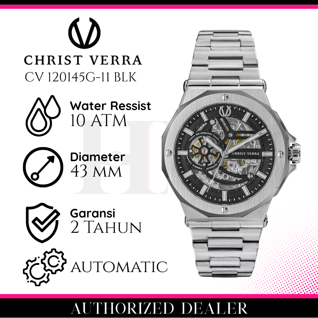 CHRIST VERRA CV 120145G-11 BLK Jam Tangan Pria Original Analog Automatic Antiair