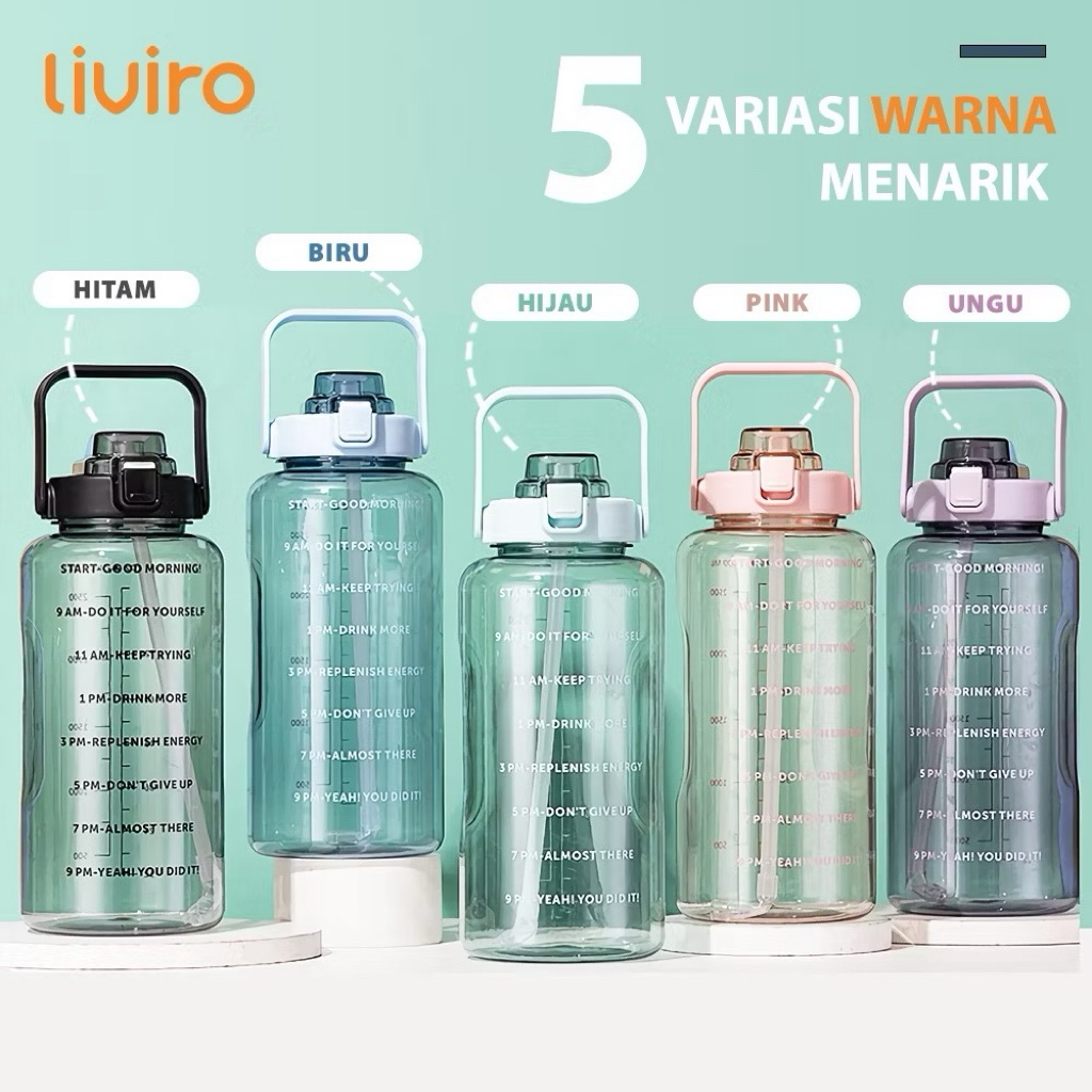 Botol Minum Motivasi 2 Liter Bening BPA Gratis Stiker