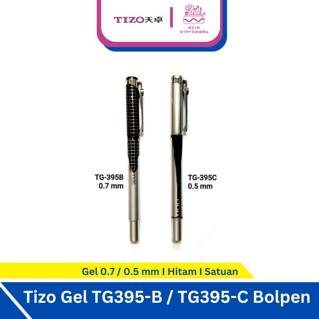 Tizo Pulpen Gel Ink Pen Silver Black TG-395B / TG-395C - Satuan