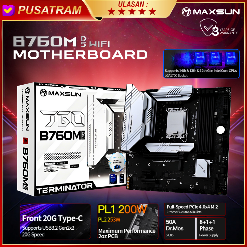 MAXSUN Terminator B760M D5 WIFI 6E Motherboard DDR5 LGA 1700 Micro ATX KYO Group Motherboard LGA 170