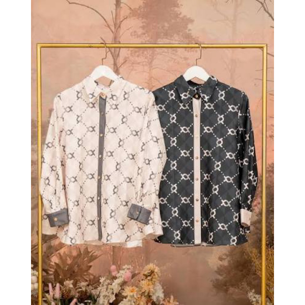 NEW WEARING KLAMBY CALYA MONOGRAM SHIRT - PAVEMENT & SABLE