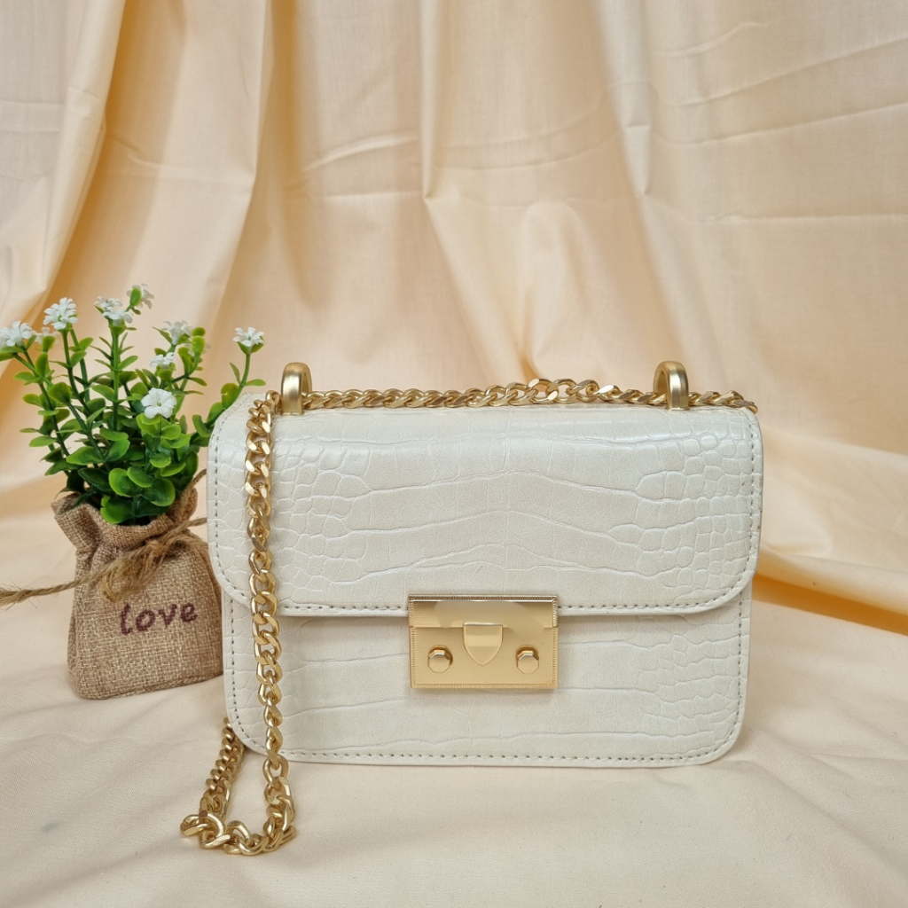 TAS WANITA WOVEN BOXY CHAIN STRAP BAG