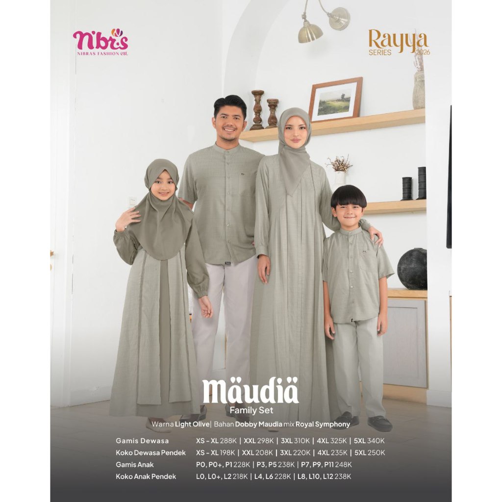 RAYA 2026 MAUDIA LIGHT OLIVE / GAMIS NIBRAS / KOKO NIBRAS / BUSANA ANAK NIBRAS / MAUDIA SERIES