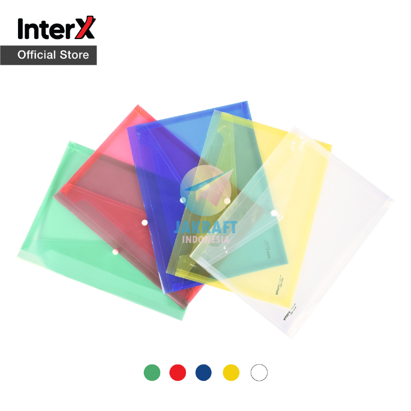 (12 Pcs) Map Kancing Plastik Spine F4 INTERX DBX 200F Tebal Bening / Biru / Merah / Kuning / Hijau C