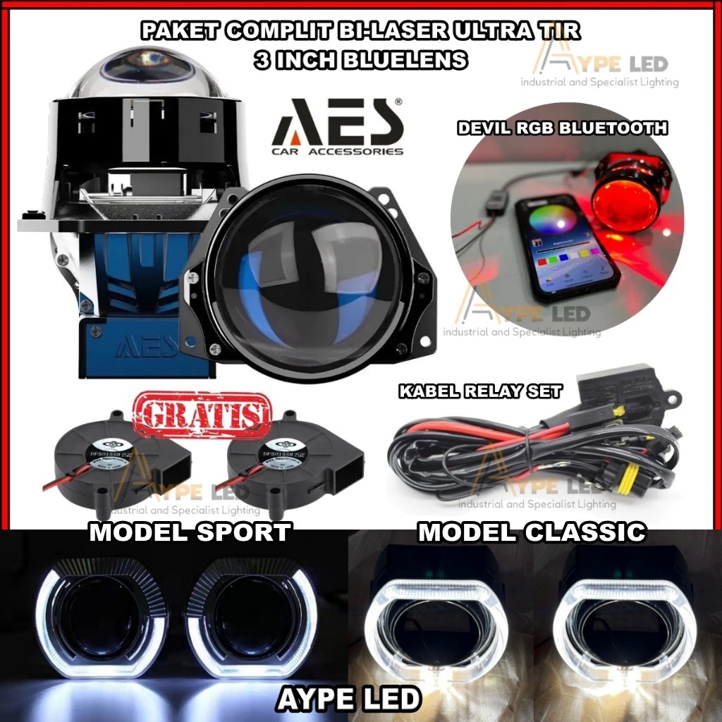 Bi-Laser Projector AES Turbo Biled 3 inch Ultracooler Tir Technology 75 WATT Paket Complit Bi-Laser 