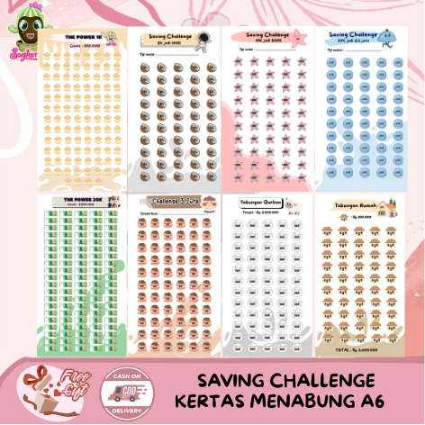 Kertas Saving Challenge A6 | Kertas Budgeting A6 | Kertas Menabung A6 (Masuk Ziplock) | Isi Binder M
