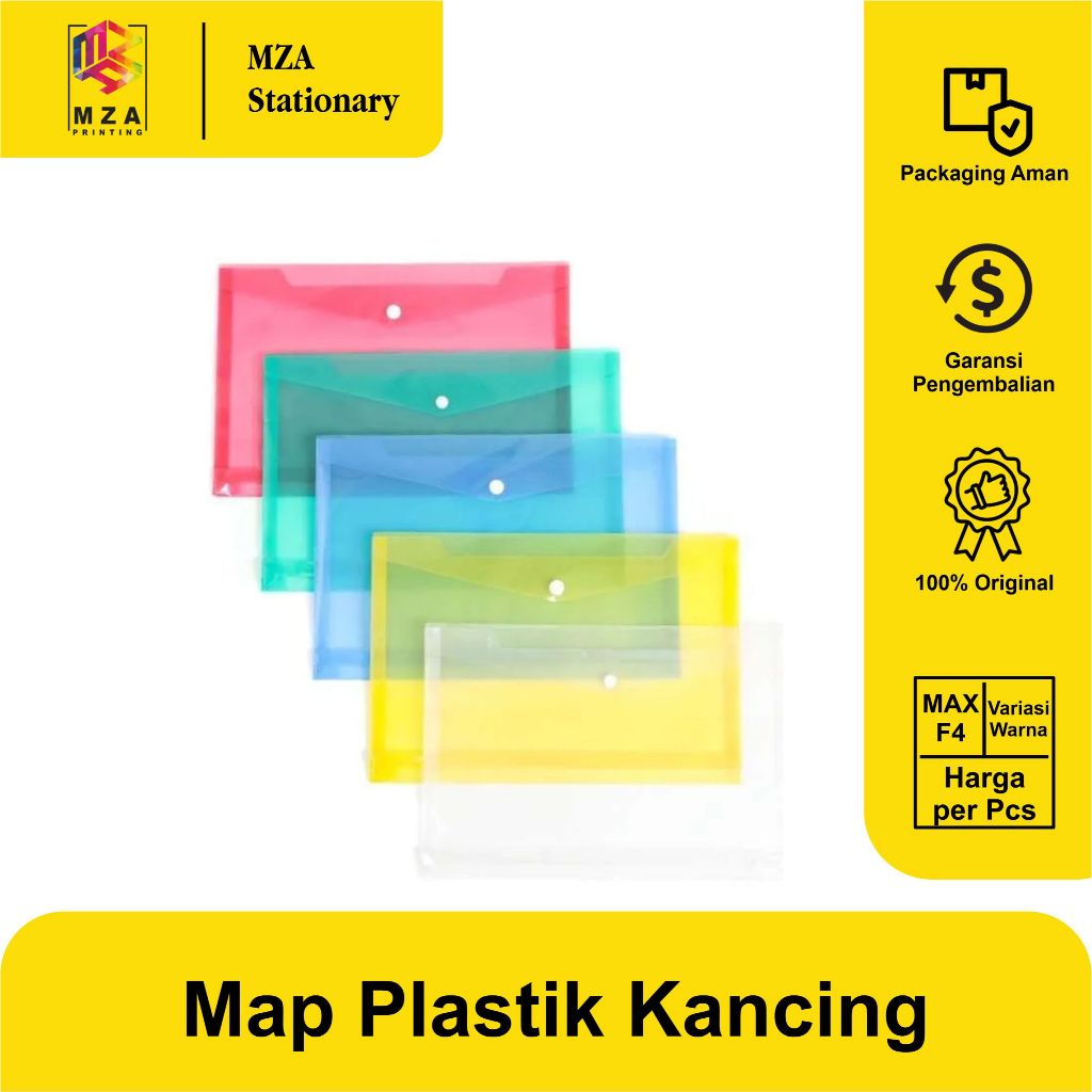 1 Pcs Map Kancing Plastik F4  - Tersedia Banyak Warna, Kapasitas Besar, Penutup Kancing Eksklusif