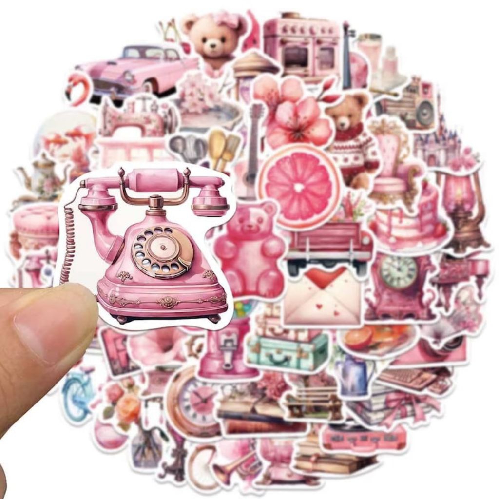 Stiker Vintage Pink Girl Vibes 30 pc pink sticker Pink Kawaii Aesthetic pink