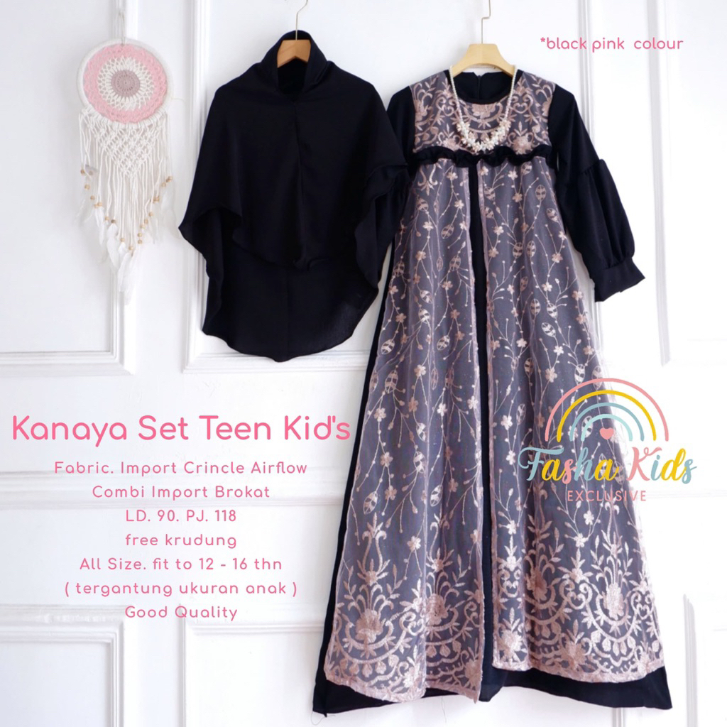 Kanaya Set Teen Kids  Setelan Gamis Syari Anak Remaja Tanggung Usia 11-16 Tahun  Setelan Gamis dan H