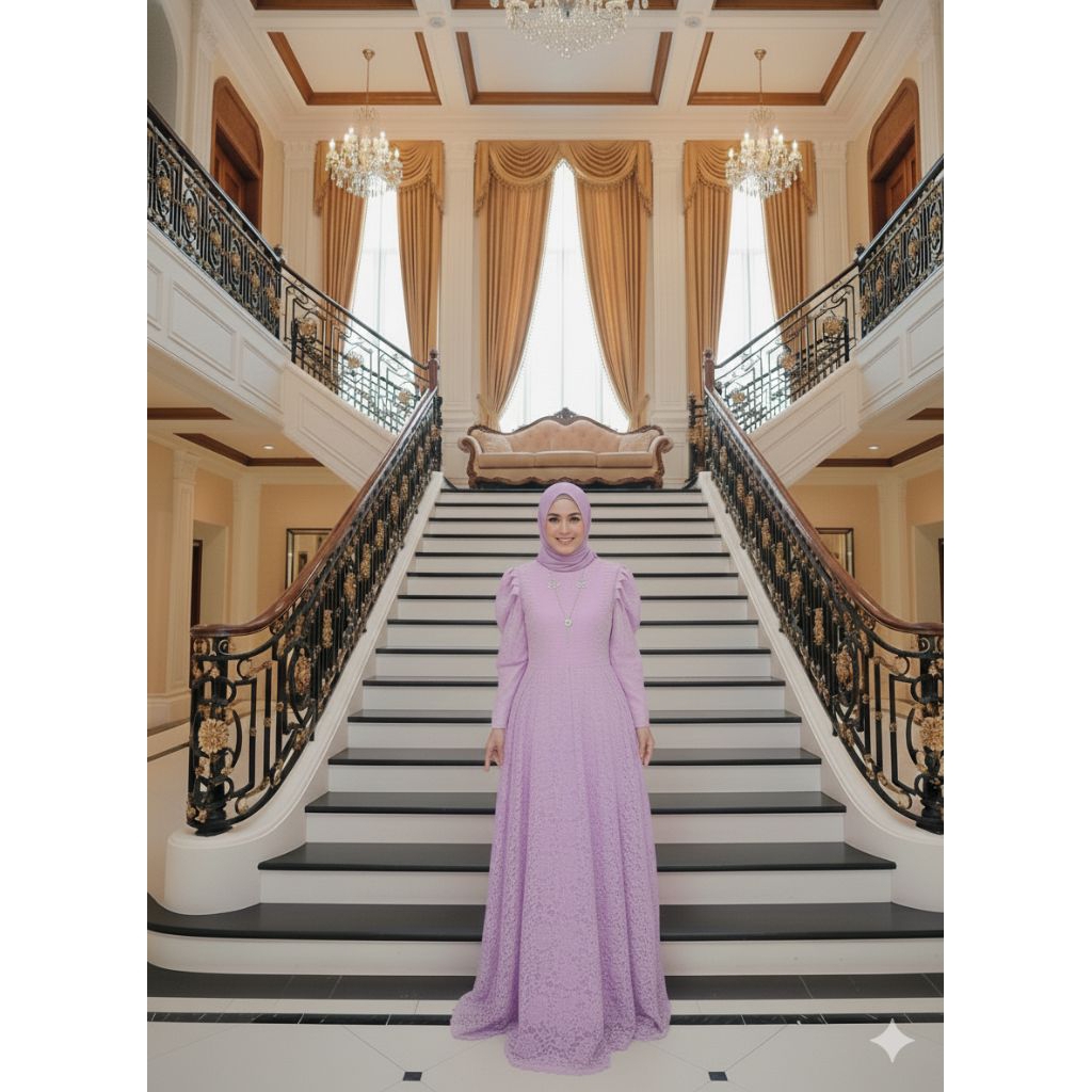 gamis lilac kekinian wanita muslimah