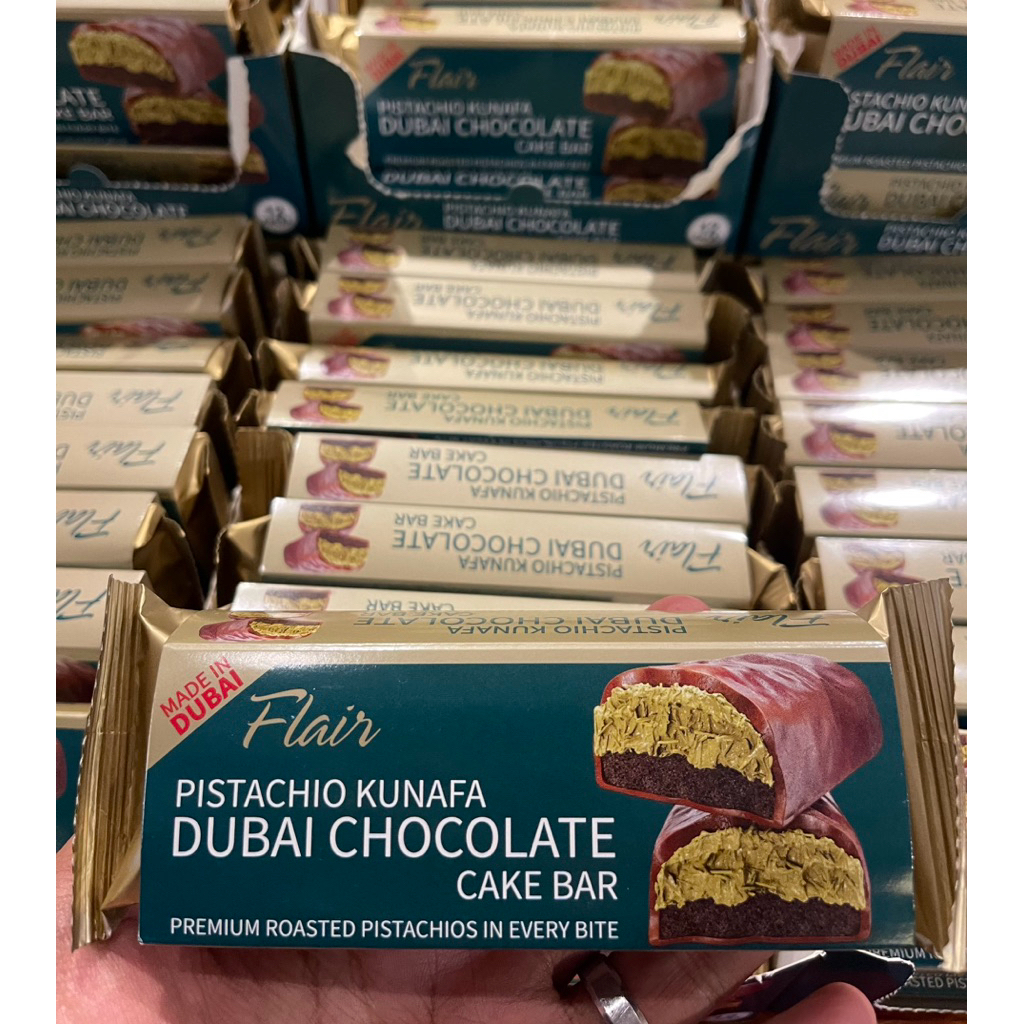 Flair Pistachio Kunafa Dubai Chocolate Cake Bar / Coklat Asli Dubai / Pack