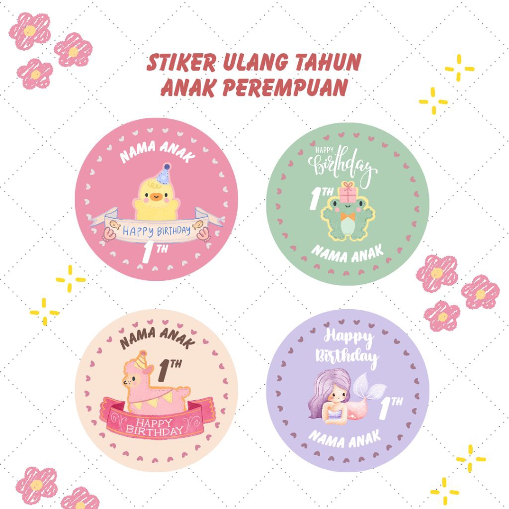 (35 pcs) STIKER ULANG TAHUN ANAK PEREMPUAN/STIKER HAMPERS ULANG TAHUN LUCU