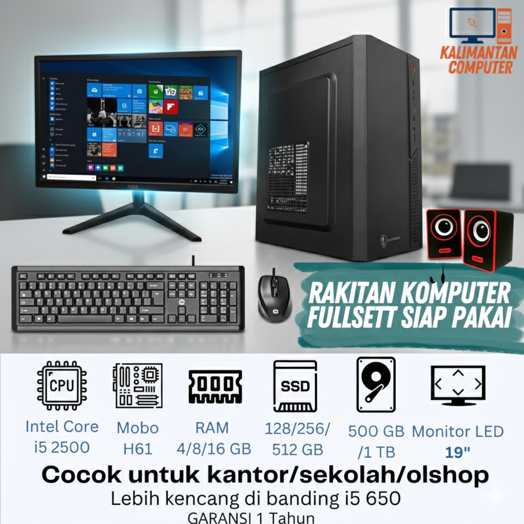[SIAP PAKAI] CPU KOMPUTER CORE i5-2500 RAM 16GB SSD 256 MONITOR LED 19 INCH