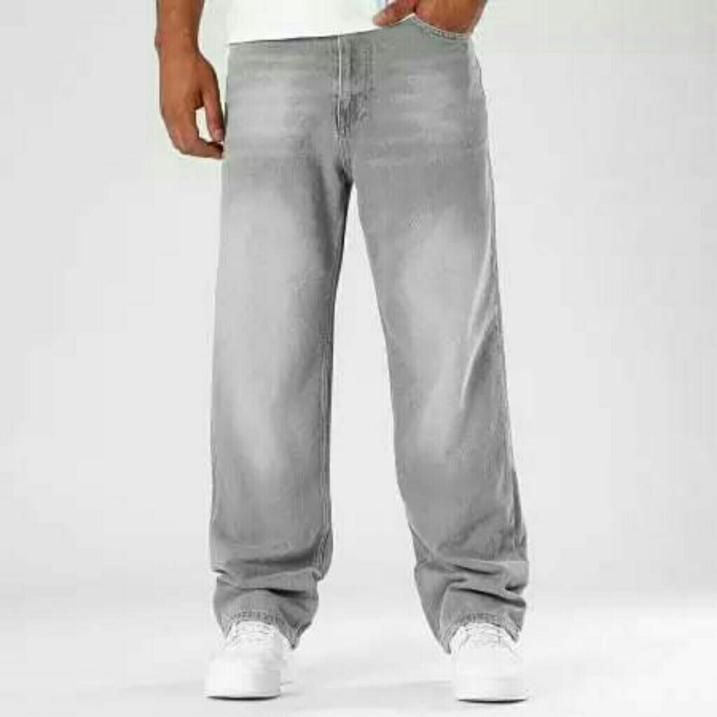 Celana Jeans Gombrong Abu-abu Celana Jeans Pria Baggy Loose Fit Celana Jeans Reguler Bigsize UNISEX 