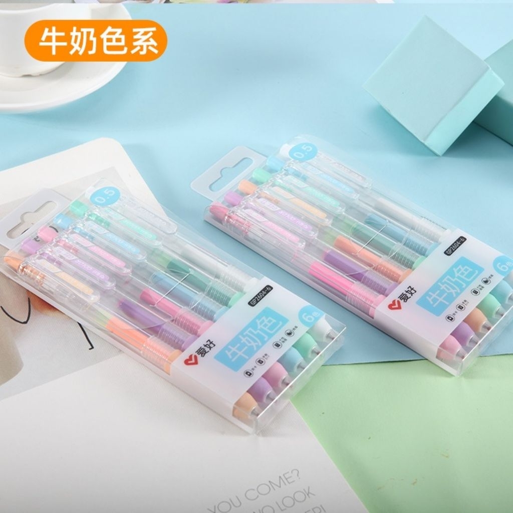 (1 Biji) Aihao Pulpen Gel Gp-2604 0,5 6 warna Pastel /Pulpen Gel warna pastel/Gel Pen/Pen Gel