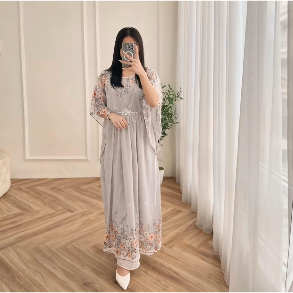 Alena Kaftan Premium Perempuan Lebaran 2026 Anak Remaja Dewasa Baju Kaftan Lebaran Motif Print Bunga