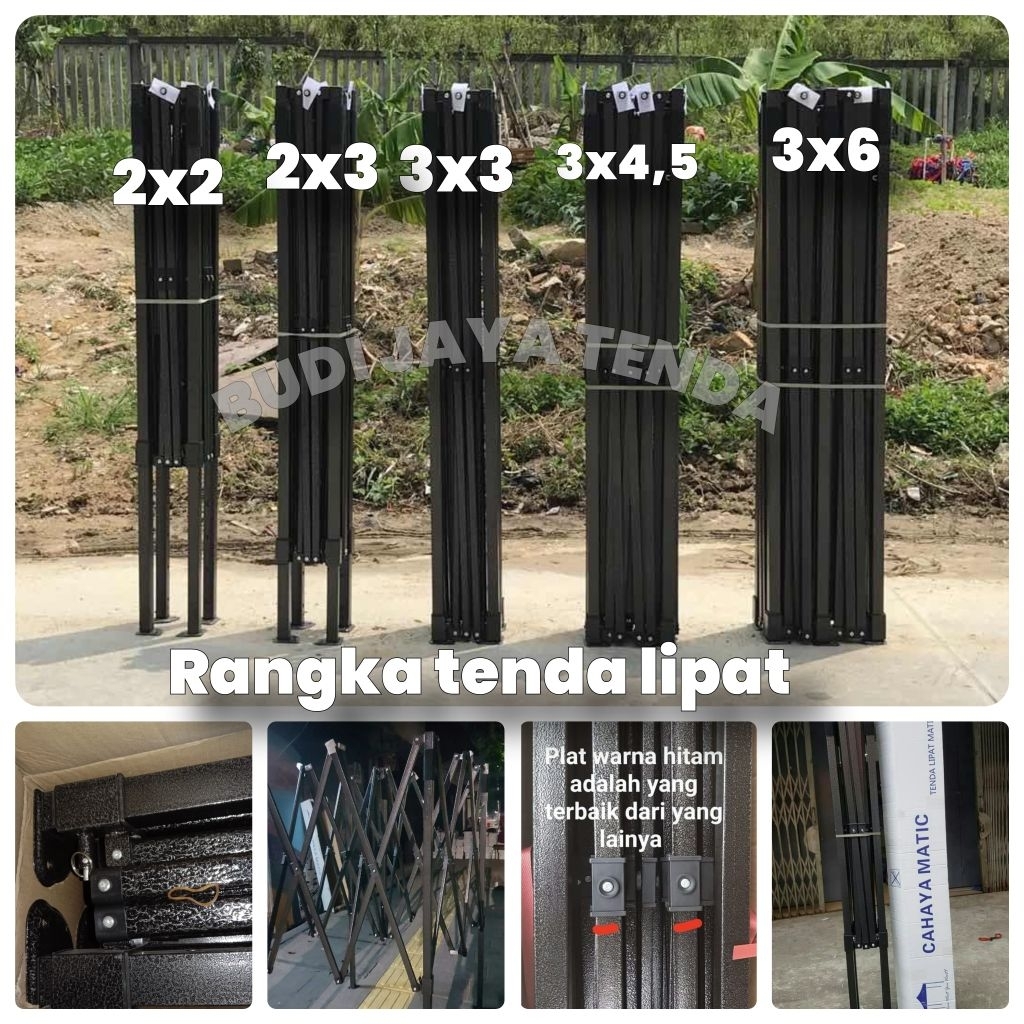 RANGKA TENDA LIPAT UKURAN 3X3 ,2x2,2x3,3x4,5 ,3x6,1,5x1,5TEBAL BESI 0,8 MM