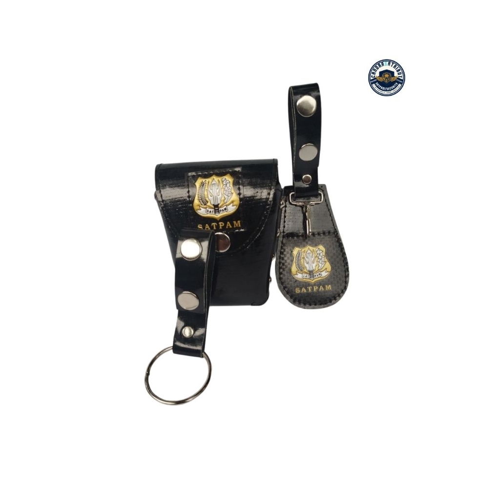 SET SATPAM LOGO KUNING, SARUNG BORGOL, GANTUNGAN KUNCI, DAN RING TONGKAT BESI