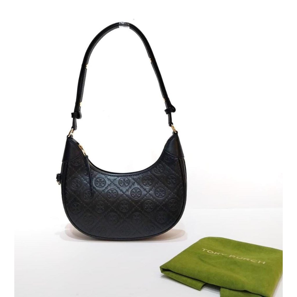Tory Burch T Monogram leather crescent hobo bag