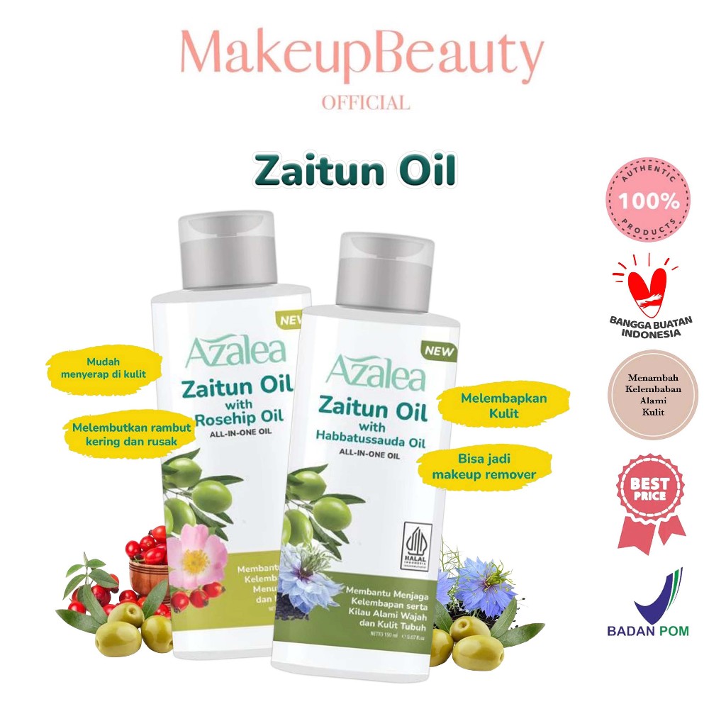 AZALEA Zaitun Oil with Habbatussaudah Oil 150ml | Rosehip Oil 135ml - Minyak Zaitun Melembabkan Kuli