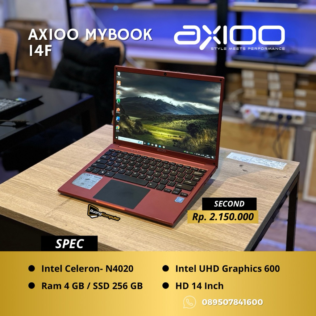 Laptop AXIOO MYBOOK 14F Intel Celeron N4020 RAM 4GB SSD 256GB HD 14 Inch Second Bergaransi