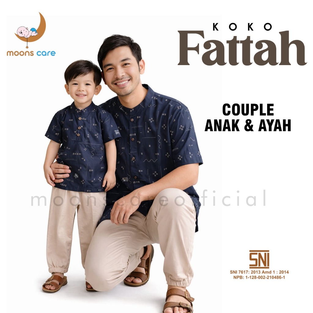 MOONSCARE SNI (Bonus Peci + tasbih kayu ) Koko Fattah  koko anak 1 tahun baju koko bayi baju lebaran