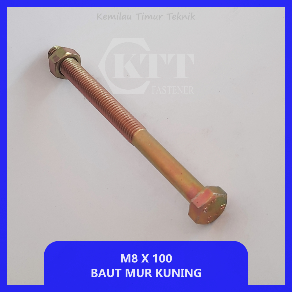 Baut Kuning M8x100mm Kunci 12  Kepala Hex Baut Panjang M8 10cm