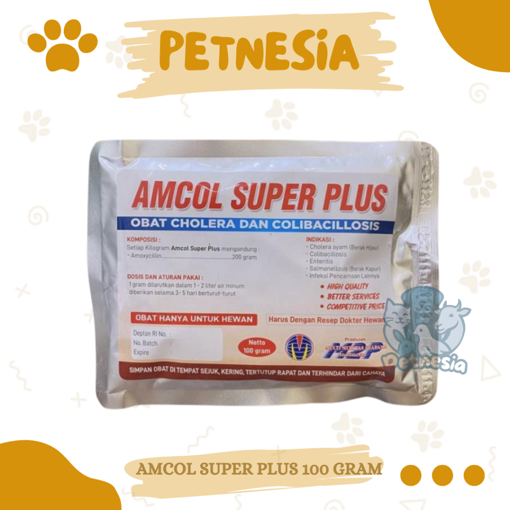 AMCOL SUPER PLUS 100 GRAM M2P - Mencegah Pilek Ngorok Snot Colibacillosis Unggas Pulorum Korisa