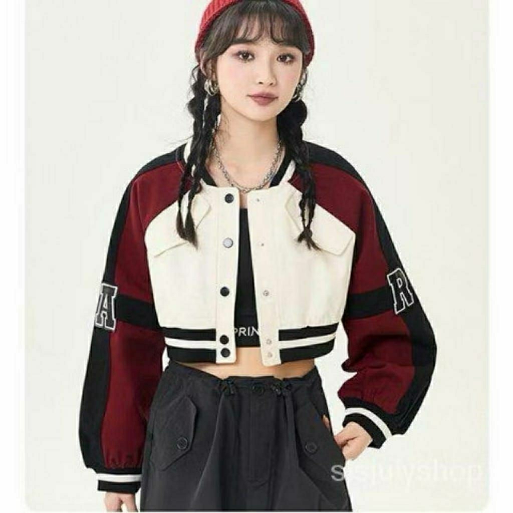 A R JACKET BASEBALL CROOPE VARSITY JACKET WANITA KOREAN STYLE