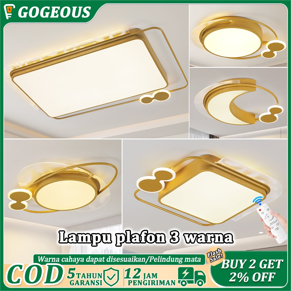 GOGEOUS Lampu Plafon 3 Warna LED 48/90CM Modern Minimalis Bentuk Persegi Gaya Nordic Untuk Dekorasi 