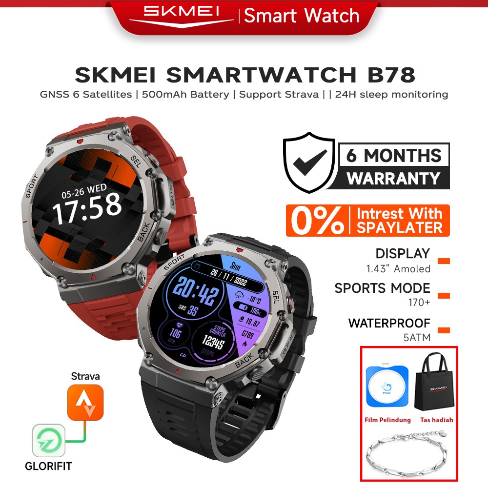 SKMEI B78 Smartwatch Pria GPS Map | 1.43 Amoled | 5ATM Waterproof | Compass | Bluetooth Call Altitud