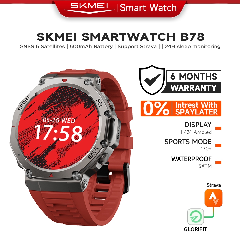 SKMEI B78 Smartwatch 5 ATM Waterproof Built-in GPS 1.43AMOLED Screen 170+ Sports Modes Compass and B