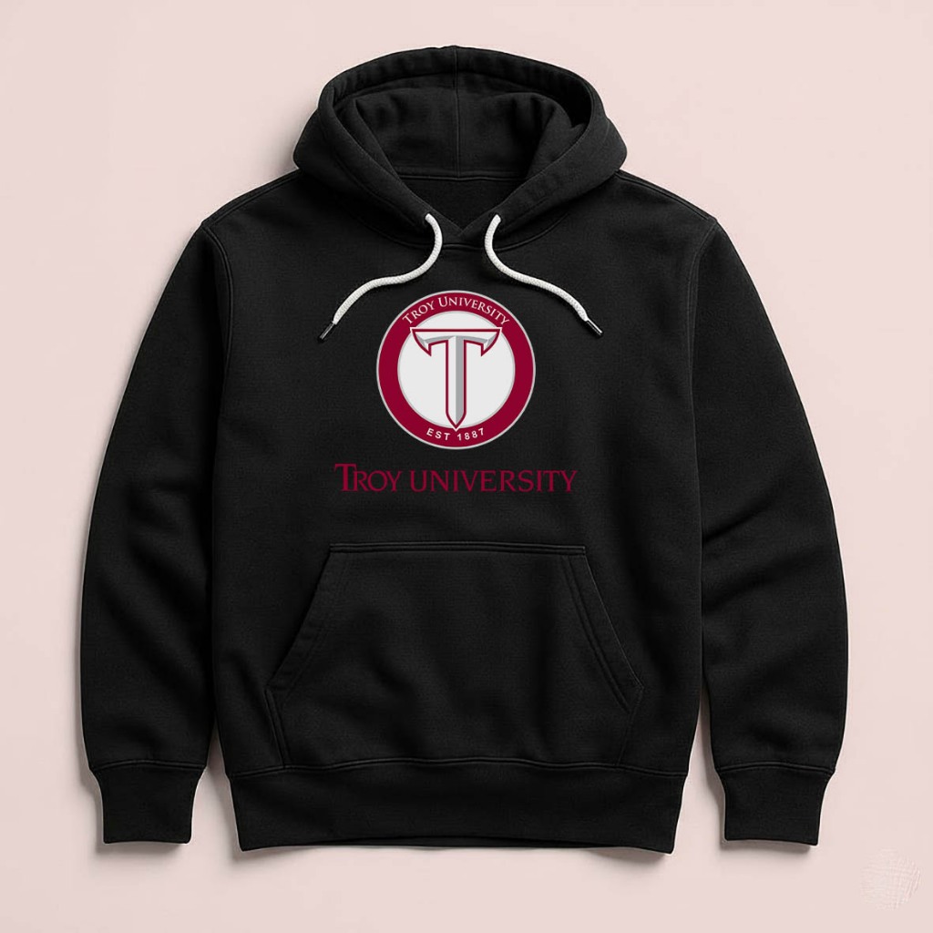 Hoodie TROY University Alabama Unisex Sweater Fleece Hoodie Black Hitam Cloth