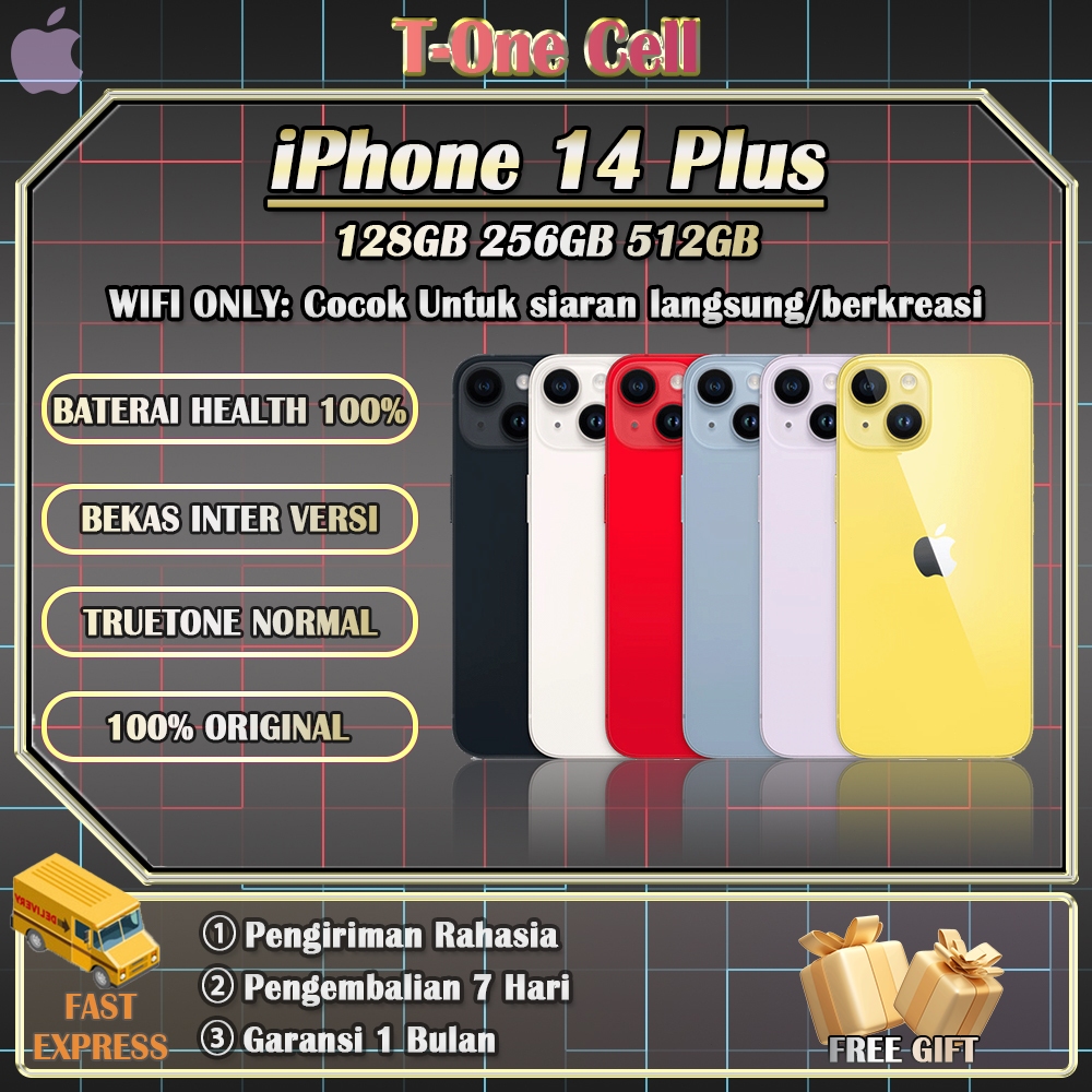 iPhone 14 Plus SECOND BEKAS 100% ORI 128/256/512GB INTER, Diskon Besar, Segera Pesan