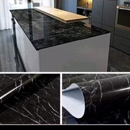 stiker dapur motif marmer hitam panjang  3 meter