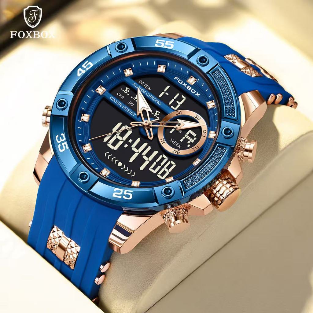 FOXBOX/New Fashionable Dual Display Electronic Watch Men's Multi functional Large Dial Student Watch