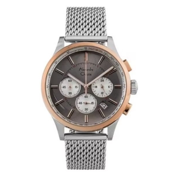 Alexandre Christie Chronograph AC 6574 MC BTRGR Men Grey Dial Mesh Stainless Steel Strap