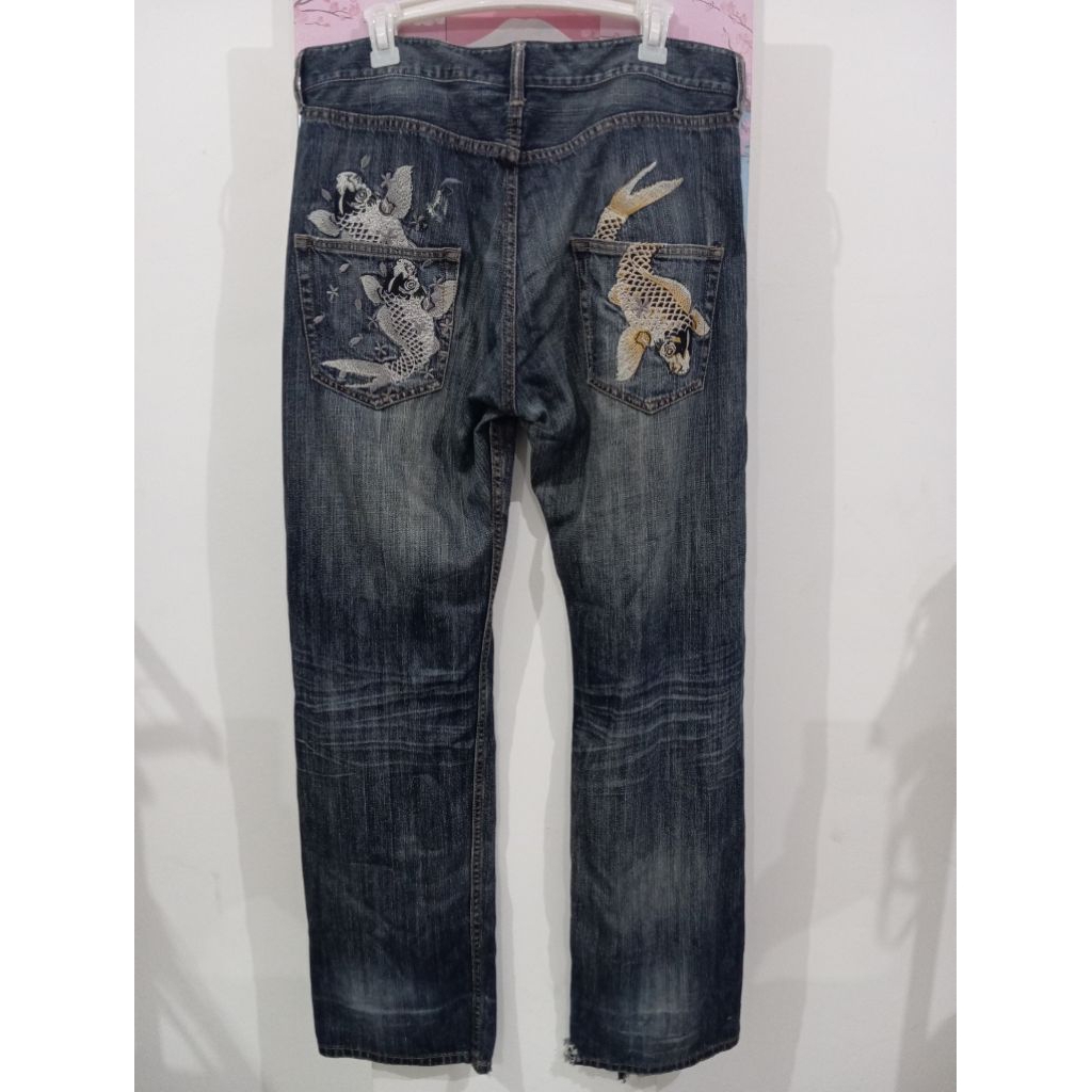 sukajan jeans koi embroidery