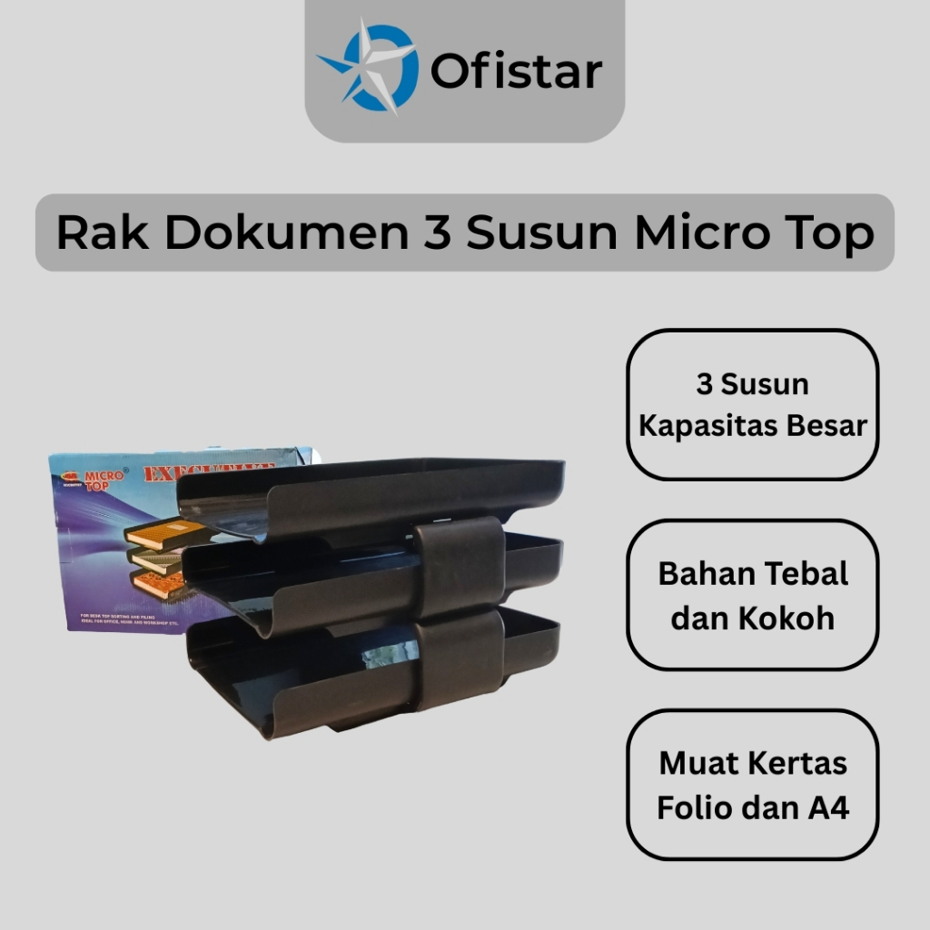 Rak Dokumen 3 Susun Plastik Hitam - Tempat File Surat Kantor A4/Folio