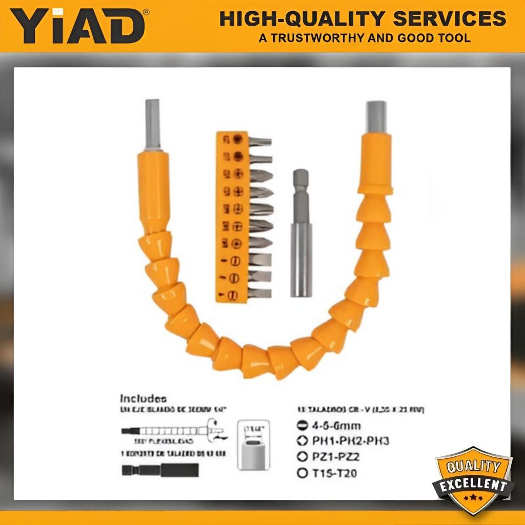 YIAD 30cm Adaptor Mata Bor Fleksibel, Set Poros Fleksibel, Batang Perpanjangan Obeng Hexagonal Fleks