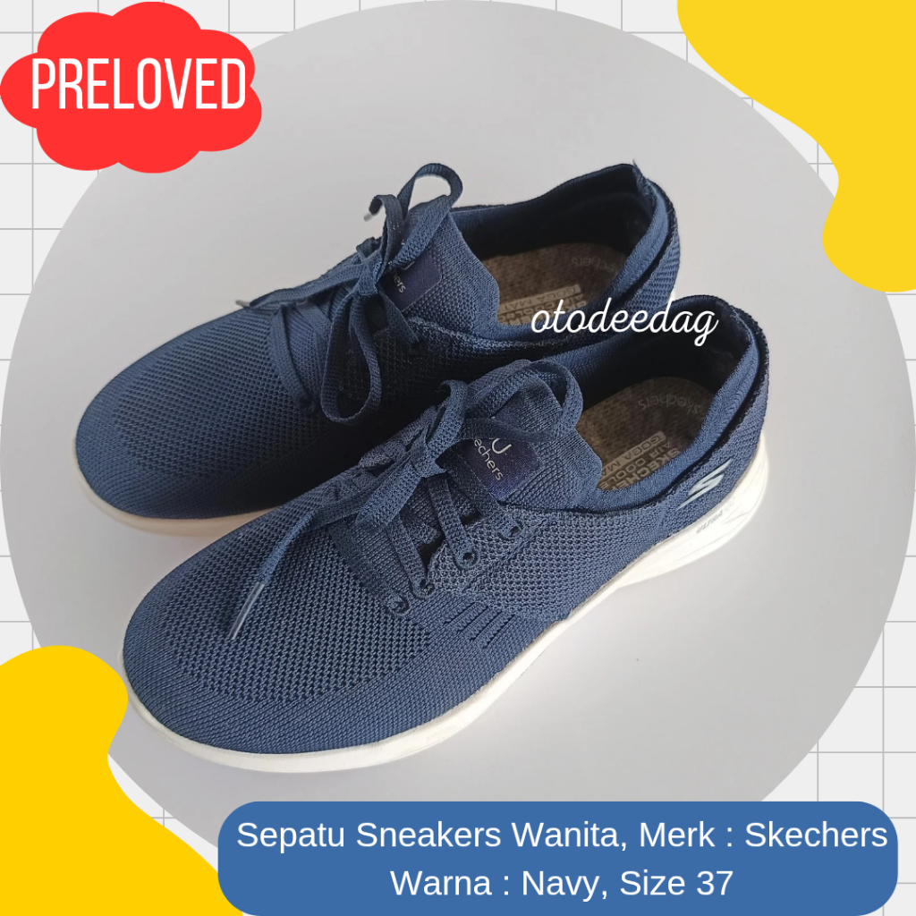Sepatu Sneakers Kets Olahraga YOU by Skechers Size 37 Wanita Navy Preloved