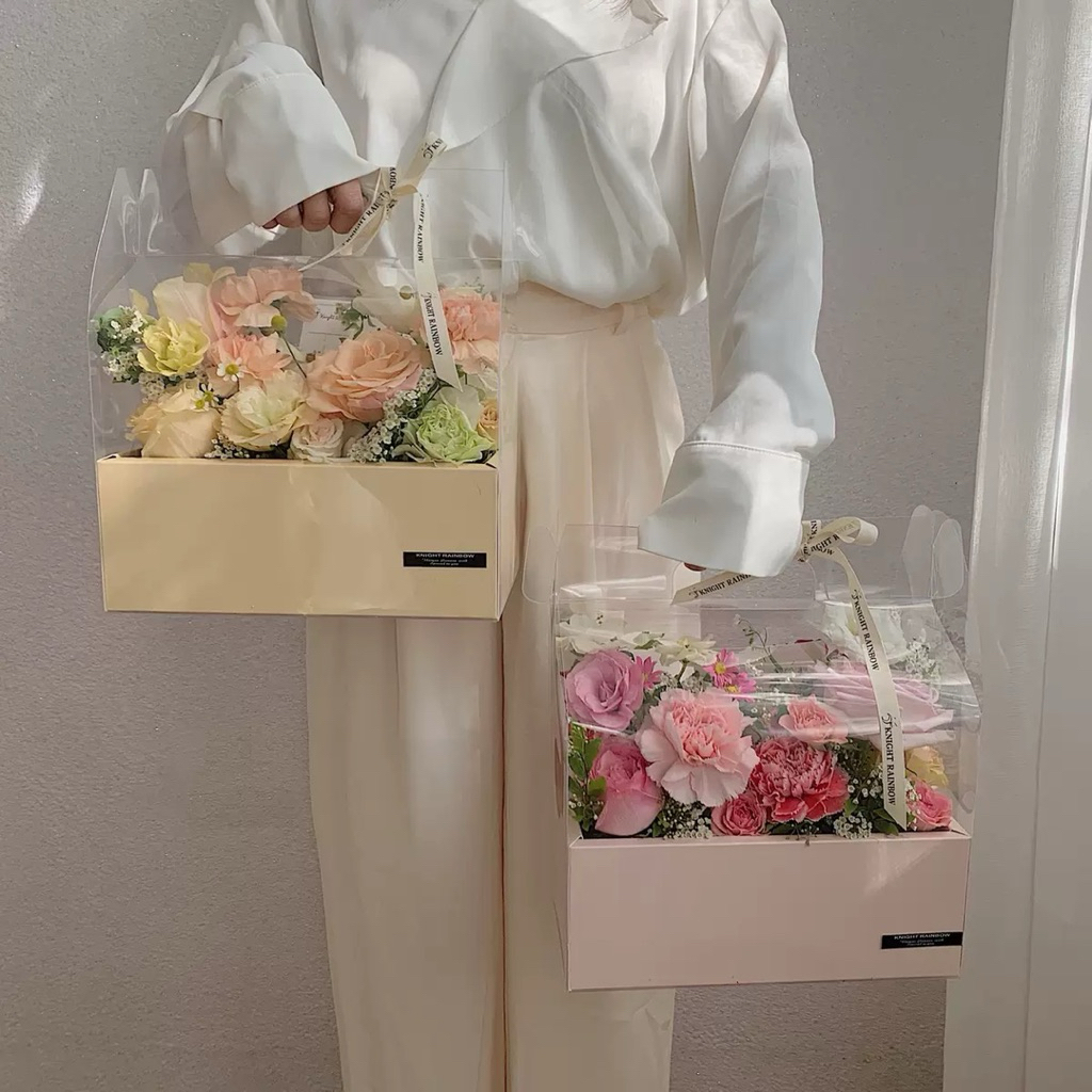 [BOX + MIKA] Mika Handy Box | Box Bunga Mika | Flower Cake Box | Transparan Portable Flower Box | Hi