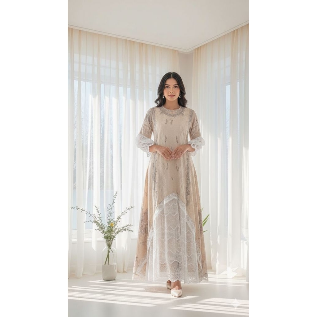 Gamis Ceruti Model Malaysia kombinasi Brukat Gamis brokat Gamis Ceruti Kombinasi Brukat Premium Wani