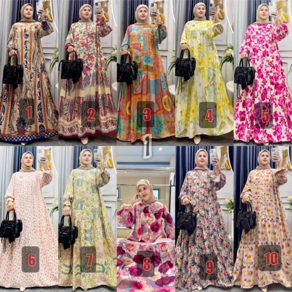 Gamis Arsila Lengan Balon Rayon Premium Gamis Lengan Susun Balon