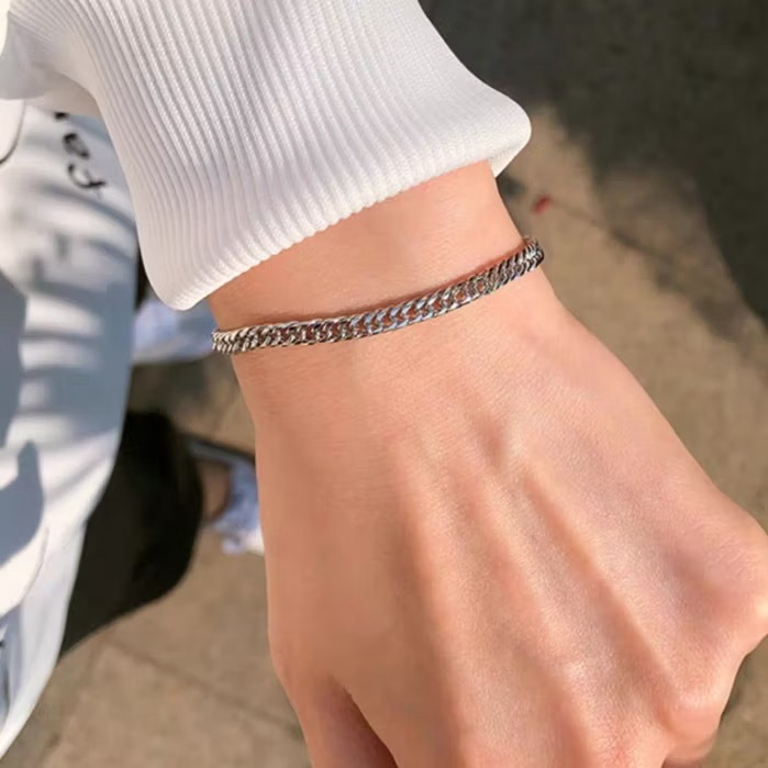 gelang rantai pria titanium stainless steel pipih rapat / Men chains bracelet